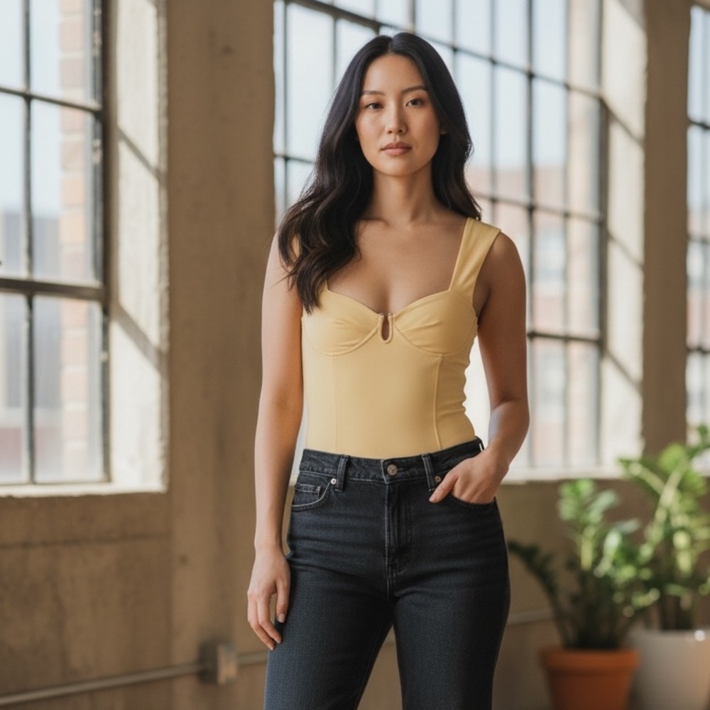 NWOT Zara yellow beige bodysuit